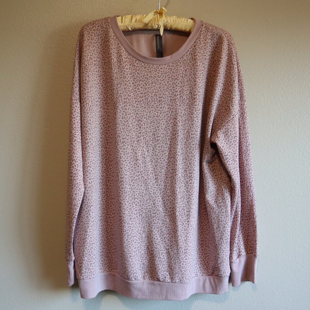 Mondetta Lavender Purple Leopard Print Lounge Sweatshirt Long Sleeved Size XL